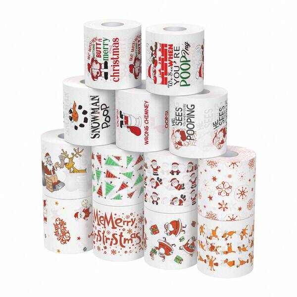 1 件节日圣诞卫生纸卷：10x10cm 圣诞老人印花纸巾，圣诞快乐家居装饰，适合圣诞节和新年派对