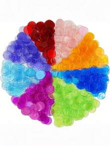 100pcs 19mm Colorful Transparent Bingo Markers, Bingo Game Chips, 7 Colors: Orange, Yellow, Blue, Green, Red, Purple, Clear (3/4" Diameter Each), PVC Material, Bulk, Raffle Tickets, Bingo Daubers, Lottery, Bingo Game Chips, Ping Pong Balls, Monopoly, Bingo And Friends, Ping Pong Balls, Game Chips, Monopoly - Multicolor - View 4