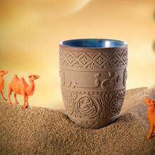 1 Taza de café de gres, taza de té cerámica, de lujo ligero y estilo retro, taza de agua, taza de bebida, con relieve árabe, estilo de Oriente Medio, suave y fácil de limpiar, resistente a quemaduras, a grietas y a altas temperaturas, taza de café para oficina y hogar, muy adecuada para regalar o para uso personal