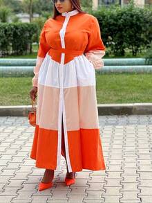 Plus Size Fashionable Women's Open-Collar Casual Dress Plus Size Dress - 桔色 - 查看 4