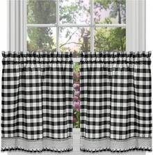 Achim Home Furnishings Buffalo - Cortina de Cuadros para Ventana, Par de bandejas, Blanco/Negro, Tier Pair 58 x 24, 1 - Negro - Ver 12