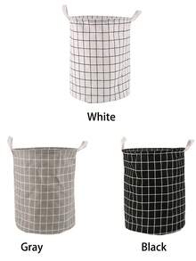 1 件圆形格子洗衣篮，防水储物篮，布艺脏衣篮，储物桶，适用于浴室、卧室等。 - 灰色 - 查看 8