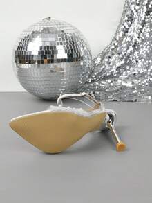 High Heel Fashionable Pointed Toe Metal Sandals, Casual For Daily Wear In Summer - White - View 4