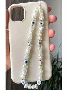 1 件恶魔之眼仿珍珠手机壳配件、手机带、无线耳机、相机挂绳吊坠（颜色随机） - 彩色 - 查看 12