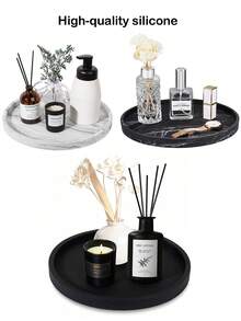 Khay phòng tắm bằng silicon 3 kích cỡ, khay trang điểm tròn, giá để đồ trên mặt bàn bếp, giá để xà phòng trang trí, khay trang trí để nước hoa, nến, cây cảnh (màu đen) - màu đen - Xem 13