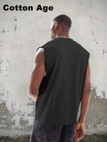 Vintage Men's Tank Top - AllSaints Print Design - Casual Fall/Winter Layering Tee - Perfect Gift For Halloween/Christmas - Cotton Age Brand - Black - View 2