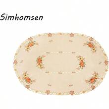 Embroidered Fall Autumn Harvest Pumpkins Tablecloth For Thanksgiving Oval 57*84 Inches - Beige - View 2