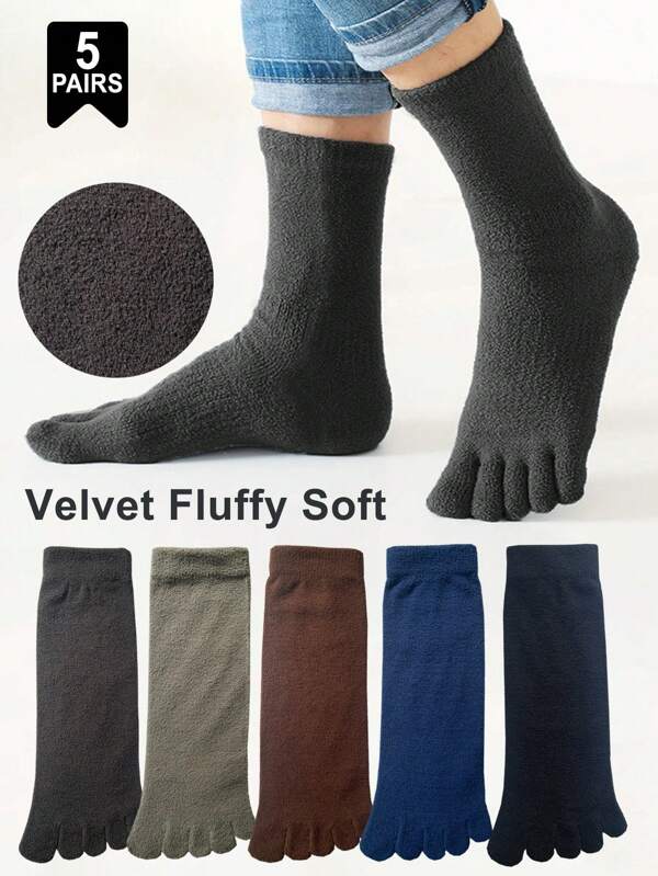 1/5 Pairs Men's Soft Velvet Toe Socks,Comfortable Toes Splitting Socks, Fluffy Warm Winter Socks, Indoor Socks, Suitable For Indoor Or Daily Use