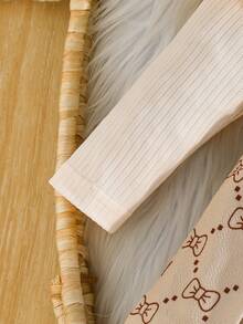 Baby Girls' Ribbed Ruffle Hem Bow Decor Bodysuit, Cute Infant Bodysuit With Socks And Headband Set - Apricot - View 5