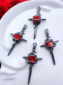 5 peças/10 peças Pingentes Aleatórios de Cruz Gótica, Morcego, Coração em Forma de Diamante, Acessórios de Joalheria Artesanal DIY, Amuletos, Encantos, Colar, Brincos, Bolsa, Chaveiro, Decoração de Pulseira - Multicolorido - Visão 3