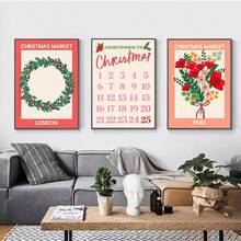 1PC Christmas Tree Flower Market Candy Gift Party Christmas Poster Printing Canvas Painting Nordic Mural Living Room Home Decoration Pictures