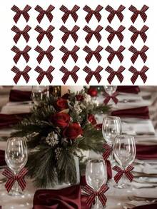 60 件迷你圣诞丝带蝴蝶结，白色、亚麻色和格子丝带蝴蝶结，冬季家居装饰，圣诞装饰，红色和黑色格子，农舍风格蝴蝶结装饰，派对用品，适用于冬季装饰、家居、墙壁和树木装饰，圣诞装饰 - 彩色 - 查看 11