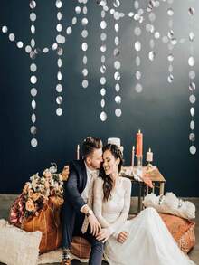 Round Flags Party Background Decoration For Wedding Season, Graduation Season, Birthday Party Decoration For Silver Polka Dot Garland Hanging Polka Dot Streamers Silver Party Decoration String Flag Background Birthday Wedding Gift Shower Engagement Bridal Shower Graduation Birthday Bachelor Party,Party Decorations Christmas Decorations Home Decoration, Festive Atmosphere