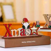1pc Christmas Decorations Wooden Christmas Tabletop Decor - Festive Centerpiece With Santa Claus Elves And Christmas Letter Signs, Perfect For Christmas Party Dinner Decorations And Party Table Top Decorations Home Decor Room Decor - Multicolor - View 3