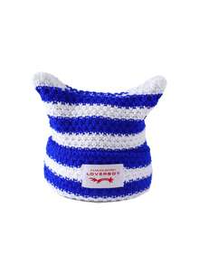 1pc Women's Fashion Striped Ear Decor Distressed Fabric Tag Knit Hat, Warm For Autumn/Winter Outfits - Multicolor - View 19
