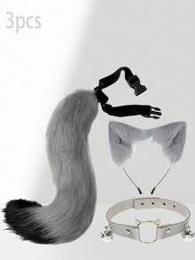 Bộ 3 món gồm băng đô tai mèo giả, phụ kiện đuôi cáo, tai thú, đuôi thú, vòng cổ và kẹp tóc, thích hợp cho nhiều lễ hội và tiệc tùng. - Nhiều màu - Xem 1