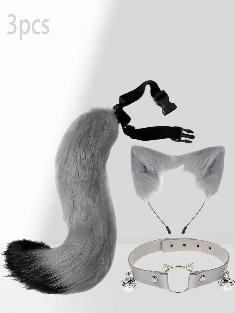 Bộ 3 món gồm băng đô tai mèo giả, phụ kiện đuôi cáo, tai thú, đuôi thú, vòng cổ và kẹp tóc, thích hợp cho nhiều lễ hội và tiệc tùng. - Nhiều màu - Xem 1