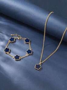 1 套男士商务时尚经典幸运四叶草项链和手链套装 - 五葉草 - 查看 9