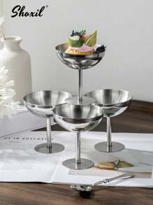 1/2/4/6/12pcs Stainless Steel Ice Cream Cups, Dessert Bowls, Round Footed Pudding Tray, Salad Fruit Yogurt Snack Candy Plate For Party/Wedding/Gathering/Ramadan - Silver - View 5