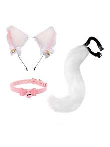 Diadema con orejas de gato para cosplay, decoración de cola de gato, accesorios para el cabello hechos a mano con orejas de neko mimi lindas, conjunto de disfraz de cola peluda, Halloween