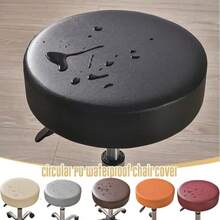 Capa de assento redonda de Pu à prova d'água, cor sólida, capa giratória para cadeira, tudo incluído, à prova de poeira, capa para cadeira de bar - Multicolorido - Ver 4