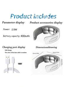 EMS Electric Neck Massager, Neck And Shoulder Massage, Spine Relaxation, Automatic Heating, Pain Relief, Rechargeable - White - View 3