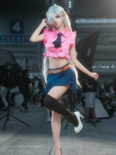1 Set Disfraz de Cosplay de Elizabeth de los Siete Pecados Capitales, que incluye blusa rosa y falda azul, conjunto de cosplay de anime