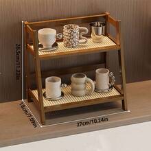 1pc Vintage Freestanding Tabletop Storage Rack, Dual-Tier Shelf, New Chinese Style Multi-Purpose Storage Rack, Kitchen Organizer, Living Room Storage And Organization, High-End Dish Rack, Tea Cup Coffee Mug Organizer, Spice Rack, Display Shelf, Woven Rattan Panel, Quick Draining, Breathable And Moisture-Proof, Suitable For Kitchen, Bathroom, Office, Bedroom, Balcony Decor