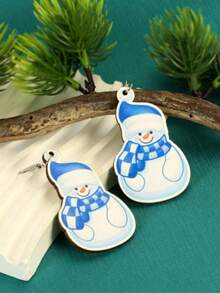 1 Pair Wooden Creative Christmas Cute Cartoon Snowman Earrings - Multicolor 2 - View 3