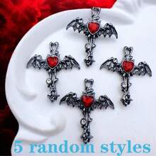 5 peças/10 peças Pingentes Aleatórios de Cruz Gótica, Morcego, Coração em Forma de Diamante, Acessórios de Joalheria Artesanal DIY, Amuletos, Encantos, Colar, Brincos, Bolsa, Chaveiro, Decoração de Pulseira - Multicolorido - Visão 9
