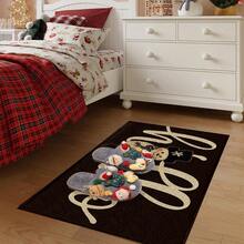 1pc Christmas Snowman Doormat/Kitchen Mat/Bath Mat/Dining Room Mat - Faux Wool TPR Bottom, Stain Resistant, Machine Washable Knit Polyester Mat For Indoor/Outdoor Entry, Home And Office Decor - Rectangular Welcome Mat With Memory Foam For Comfort