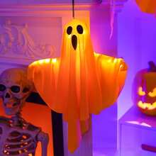 3PCS Ghost Halloween Decorations Outdoo,Halloween Decor Scary Hanging Lighted Ghost For Front Door Porch Yard Tree Halloween Hanging Decorations Outdoor - Orange - View 4