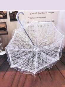 婚礼装饰道具套装：蕾丝伞和蕾丝塑料扇，圣诞节，欧式新娘婚礼伞，户外婚礼装饰伞扇套装，最佳礼物，婚礼摄影道具，适用于婚礼和舞蹈表演，白色新娘扇，白色新娘折扇，大型单身派对手扇 - 彩色 - 查看 3