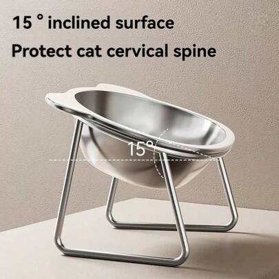 1pc Stainless Steel Cat Ear Shaped Elevated Pet Bowl, Universal For Cats & Dogs, Easy To Clean, Shatter-Resistant, Protects Pet Neck, Food Bowl