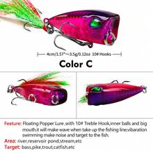 6 verschiedene Farben Popper Angelköder, harte Kunststoff Köder mit Federn und biologischen Ködern, geeignet für Outdoor Angeln