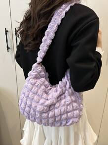 柔软质感大容量女士单肩包休闲通勤泡泡云褶皱包韩版 - 紫色 - 查看 4