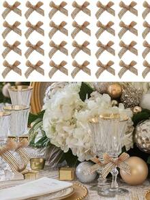 60 件迷你圣诞丝带蝴蝶结，白色、亚麻色和格子丝带蝴蝶结，冬季家居装饰，圣诞装饰，红色和黑色格子，农舍风格蝴蝶结装饰，派对用品，适用于冬季装饰、家居、墙壁和树木装饰，圣诞装饰 - 彩色 - 查看 10