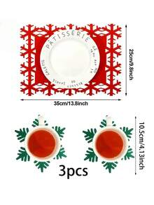 12 piezas Manteles individuales con diseño de copos de nieve, posavasos con copos de nieve, manteles individuales rojos para tazas de vino, té y café, en caja de regalo para decoración de fiesta de Navidad, invierno y días festivos. Manteles individuales y posavasos de fieltro verde y rojo para decoración de mesa de cena de fiesta de Navidad, boda de invierno y días festivos. - Multicolor - Ver 12