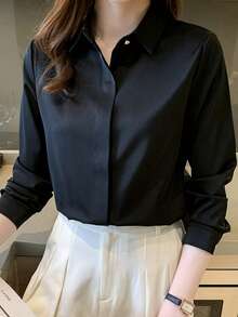 YUXIN A Must - Have For Women All Year Round! Satin Long - Sleeve Shirts In Multiple Colors, Exquisite Collar Hidden Stitching Details, Metal Buttons Show High - End Style, Suitable For Both Workplace And Leisure