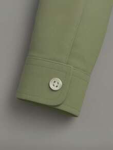 Children's White Long Sleeve Button Down Shirt Premium Line - Green - View 4