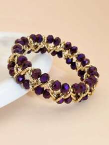 1pc Handmade Beaded Bracelet With Bright Crystal & Aluminum Chain, Reversible Design, Suitable For Women, Party, Wedding, Beach, Holiday, Classic & Fashionable Gift