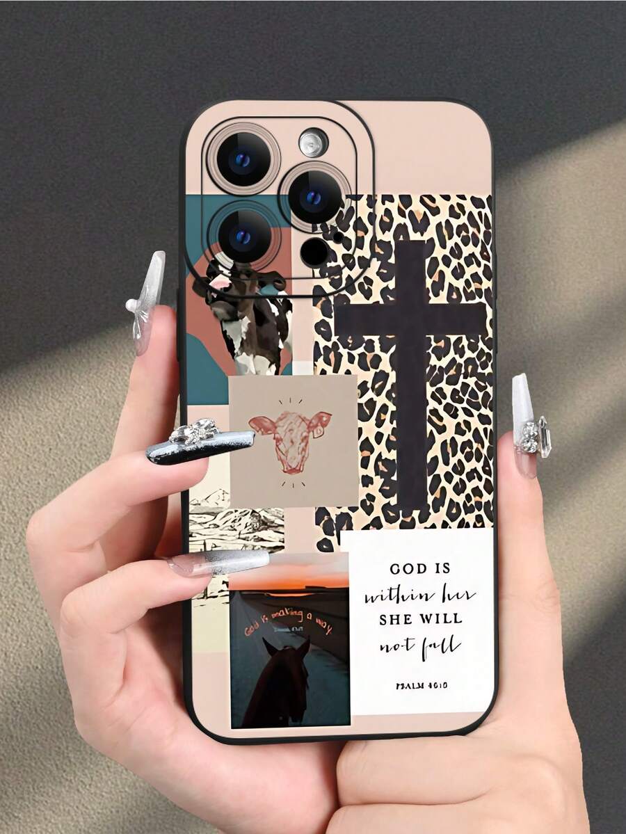 Fashionable, Popular, Personalized, Western Religious Pattern Design Theme Luxury Shockproof Aesthetic Cute Phone Case,Lens Protrusion Protection , Compatible With For IPhone 16/16Plus/16Pro/16ProMax, 15,14, 13, 12, 11 Series And Compatible With For Galaxy S/A Series,Gift For Easter Day, Christmas Halloween Decoration/Gift For Birthday, Girlfriend, Boyfriend, Friend Or Yourself. - 黑色 - 查看 1
