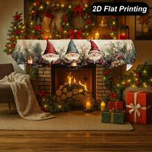 1 pieza Bufanda decorativa rectangular para chimenea, mesa o gabinete con tema navideño de gnomos, piñas y bayas rojas, hecha de poliéster. Decoración de actividades navideñas, regalos, decoración interior, decoración de invierno festiva, decoraciones con tema de gnomos, artículos de decoración de Año Nuevo 2026, suministros para ambiente navideño