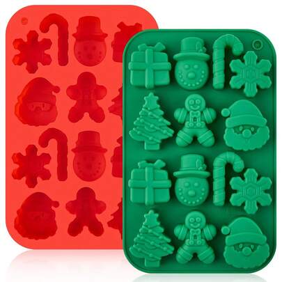2 件圣诞硅胶模具圣诞老人圣诞树雪人姜饼人圣诞硅胶模具适用于肥皂和香薰蜡烛 - 非常适合圣诞装饰、DIY 用品和家居装饰、手工蜡烛制作、圣诞装饰吊坠模具钥匙扣吊坠装饰圣诞树装饰