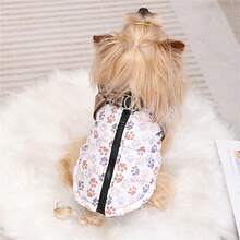 1pc Pet Reflective Cotton Padded Vest, Paw Print Design, Thick & Warm, Leash Attachable, Suitable For Medium/Small Dogs & Cats, Autumn/Winter - Coffee Brown - View 6