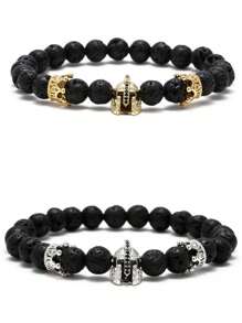 Brazalete de hombre tipo casco, brazalete tipo espartano, brazalete tipo gladiador, brazalete tipo guerrero de piedra natural ajustable con cuentas - pulsera espartana - Ver 11