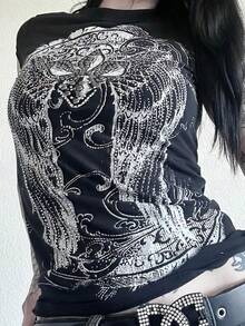 Y2k Grunge T Shirts For Women Gothic Graphic Tees Teens Short Sleeve Emo Vintage Going Out Tops Alt Clothes Streetwear - trắng - Xem 1