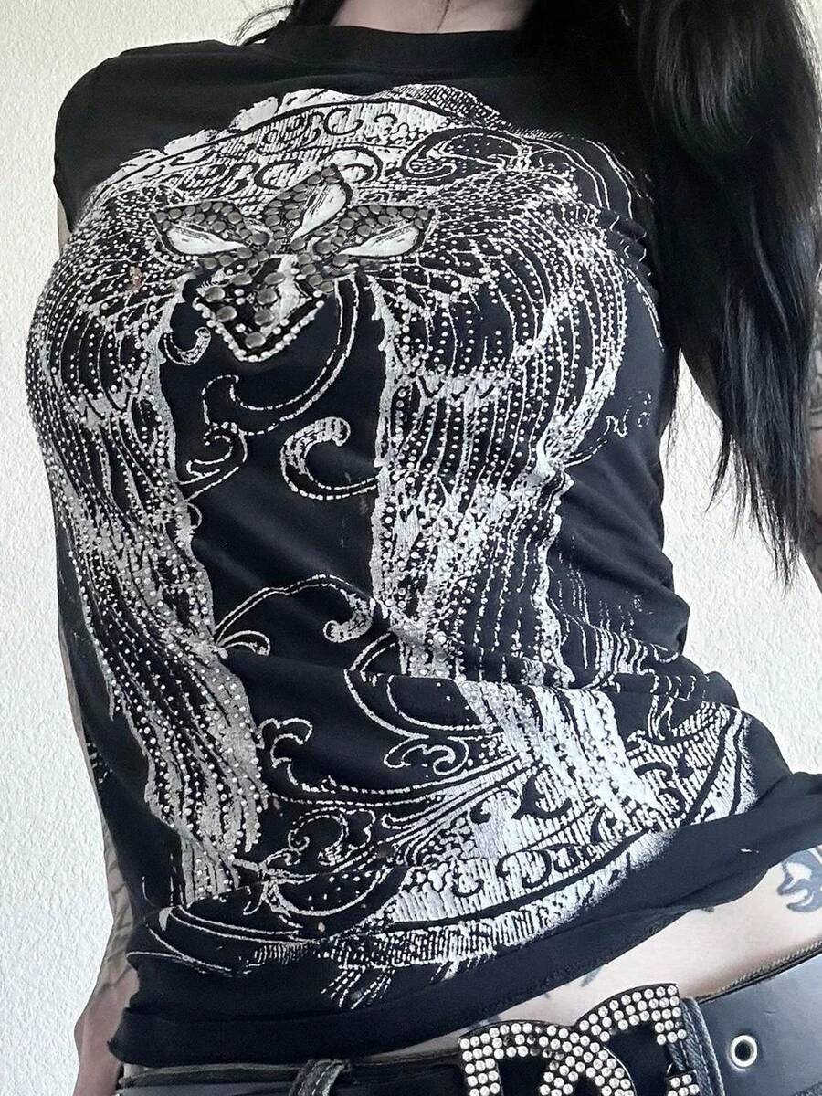 Y2k Grunge T Shirts For Women Gothic Graphic Tees Teens Short Sleeve Emo Vintage Going Out Tops Alt Clothes Streetwear - trắng - Xem 1