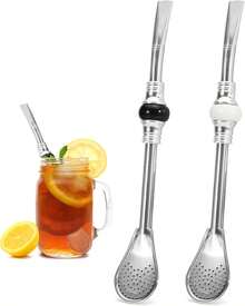 2 Pcs Stainless Steel Yerba Mate Straw, Reusable Bombilla Mate Spoon Straws, 7.4 Inch Long Tea Coffee Filter Straw For Loose Tea Cocktail (Black & White Bead),12918039 - Beige - View 1