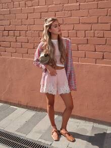 Women's Satin Lace Trim Mini Shorts Y2K Bloomers Shorts Elastic Waist Silk Slip Lounge Casual Going Out Bottoms - 粉色 - 查看 6